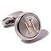 HJ Men's 2PCS Fashion Dazzle Tuxedo Shirts Platinum Plated Cufflinks Initial Letter 2 Color A-Z (silver H)