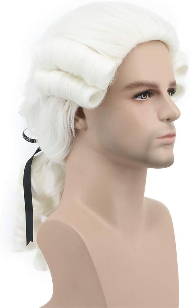 Karlery Judge Colonial Man Long Wave White Wig Halloween Costume Cosplay Wig - Image 4