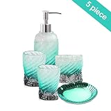 HotSan bathroom accessory Set, 5 PCS Bath Ensemble Set Includes Soap Dispenser, Soap Dish, Tumble, Toothbrush Holder - Polyresin Glass for Home, Office, Superior Hotel