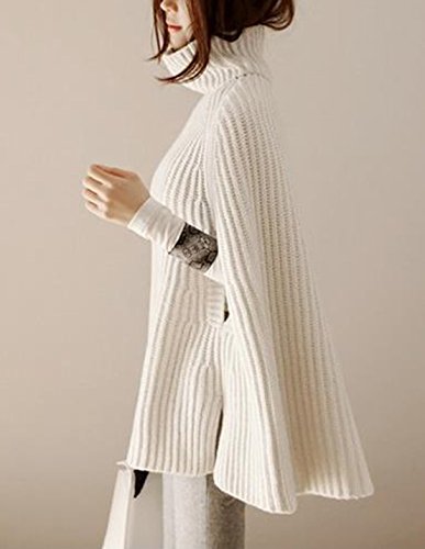 Yimoon Women's Turtleneck Soft Knitted Poncho Pullovers Sweater (Ivory, One Size)
