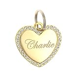 Custom Engraved Personalized Gold Plated Heart Swaroski Zirconia Dog Pet ID Jewelry Bling Tag