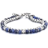 Stainless Steel Beaded Bracelets for Men: Double-Row 6MM Natural Stone Beads Mens Bracelet Crystal Jewelry Bring Luck Prosperity - Cool Anniversary Birthday Gifts for Men Him Man Boyfriend Son Dad
