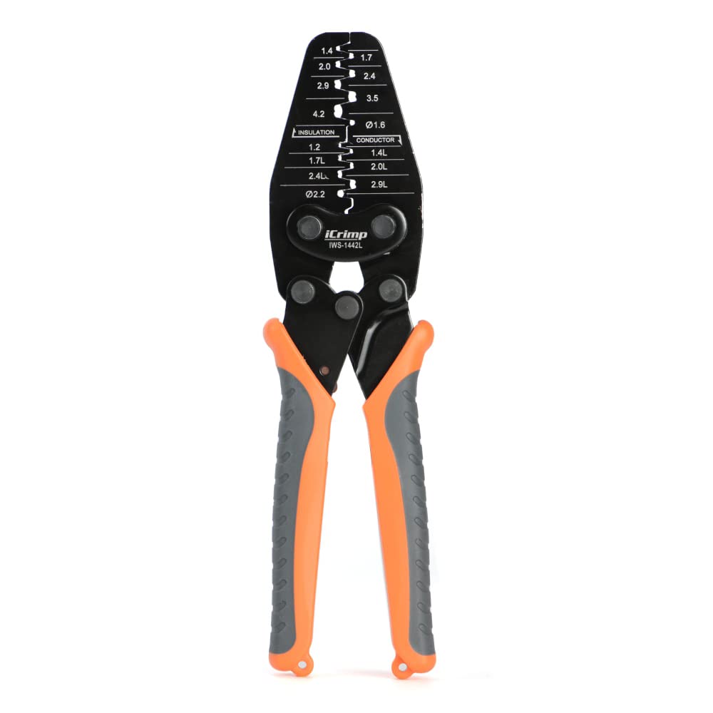 iCrimp IWS-1442L Micro Connector Crimper Plier for Crimping 30AWG to 14AWG Open-Barrel Connectors from Molex, TE AMP, JST, JAE, HRS