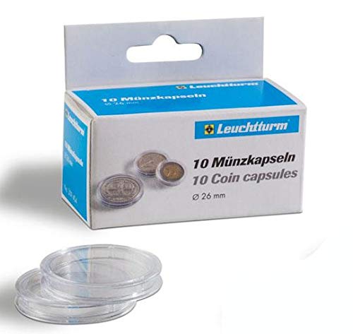 Lighthouse Acrylic Round Circular Coin Capsules for 2 Euro 26mm Diameter (Pack of 10)