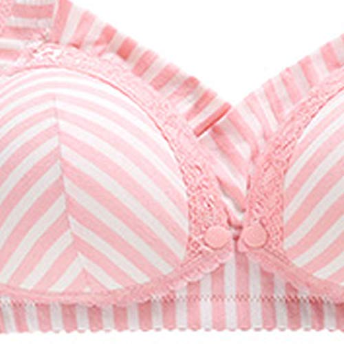 Wireless Striped Nursing Bra for Women, Lightly Padded Adjustable Strap Lace Patchwork Front Closure Wire Free Bra(Pink, 80B)