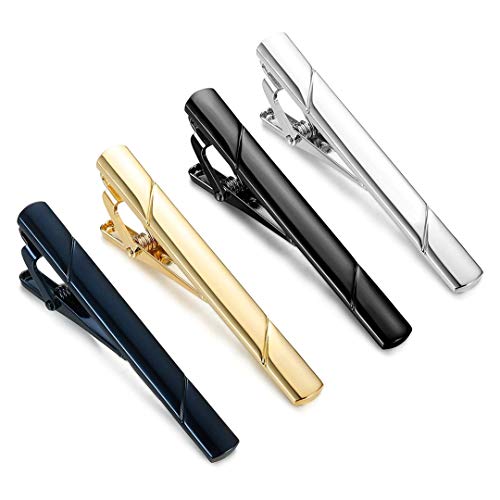 MOZETO Tie Clip, 4pcs Fashion Elegant Style Tie Bar Set for Regular Ties, Luxury Package, Gift for Men