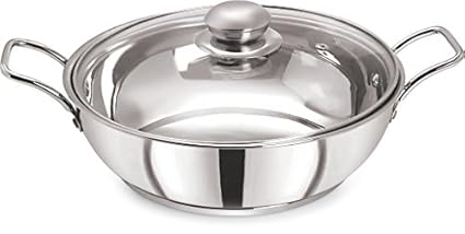 Pristine Induction Compatible Stainless Steel Sandwich Base Kadai with Glass Lid, 25 cm,