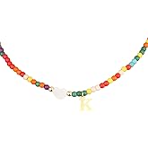 RGBB Beaded Initial Necklace Colorful Letter Jewelry for Women & Teens Personalized Name Necklace, Trendy Gift for Her, Birthday Back to School Present