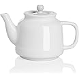 Sweejar 35 oz Porcelain Tea Pot, Teapot with Removable 18/8 Stainless Steel Infuser, Microwave & Dishwasher Safe Tea Maker, Tea Infuser Pots for Blooming loose Leaf Tea,Chrismas Women Gift (White)