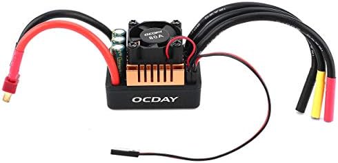 Lorenlli Fit OCDAY Mini Waterproof 80A Brushless ESC Electric Speed Controller with 4mm Banana Connector 6.1V/3A SBEC for 1/8 RC Car