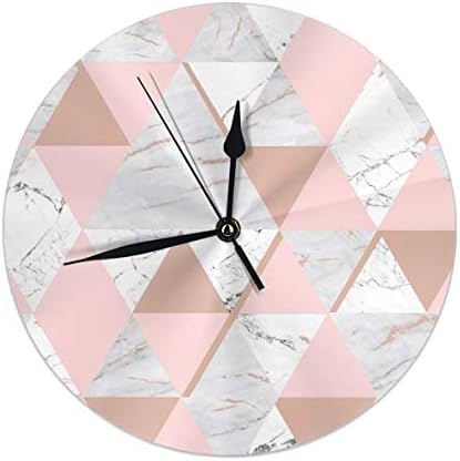 NiceGift Marble Metallic Wallpaper Soft Pink Rose Gold 2 Round Wall Clock For Home,Office,School Decorative Battery Operated 9.84 Inch
