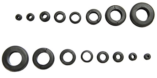 Accessbuy 180Pcs Round Rubber Grommet Assortment Kit Automative for Plugs Cables Wires 8 sizes in see-thru organizer case with snap-close lid
