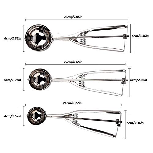 Cookie Scoop Set 3 PCS Stainless Steel Ice Cream Scoop Trigger Include small size (1.58 inch), medium size (1.97 inch), large size (2.37 inch), Melon Scoop (cookie scoop)