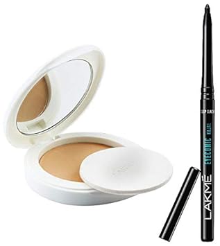 Lakme Eyeconic Kajal, Deep Black, 0.35g & Lakme Perfect Radiance Compact, Ivory Fair 01, 8g