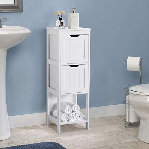 Yaheetech Bathroom Floor Cabinet, Wooden Storage Cabinet with 2 Drawers, Multifunctional Side Organizer Rack Stand Table, White Yaheetech Bathroom Floor Cabinet, Wooden Storage Cabinet with 2 Drawers, Multifunctional Side Organizer Rack Stand Table, White