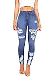 Vibrant Women's Juniors High Waist Stretchy Ripped Jeans (13, Denim)