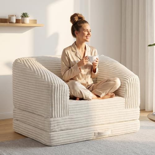 Convertible Folding Sofa Bed, 2-in-1 Single Boneless Sofa with Soft Corduroy &
