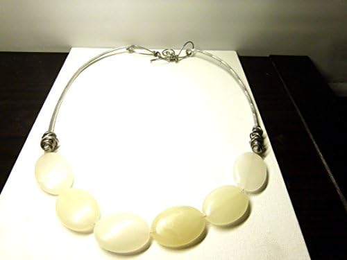 large smooth white italian onix oval beads on silver hypoallergenic hand forged wire