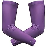 1 Pair Bucwild Sports Arm Cooling Sun Protection Compression Arm Sleeves - Youth & Adult Sizes - Baseball Basketball Golf Tennis Running (Purple, Small/Med (Adult))