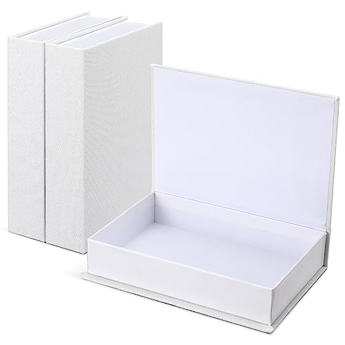 Tioncy Dekorative Bücherbox, moderne Aufbewahrungsbox aus Leinenimitat für Bücherregal, Dekoration, Couchtisch, Buch für Bastelarbeiten, Weiß, 21,6 x 15,5 x 4,6 cm, 3 Stück