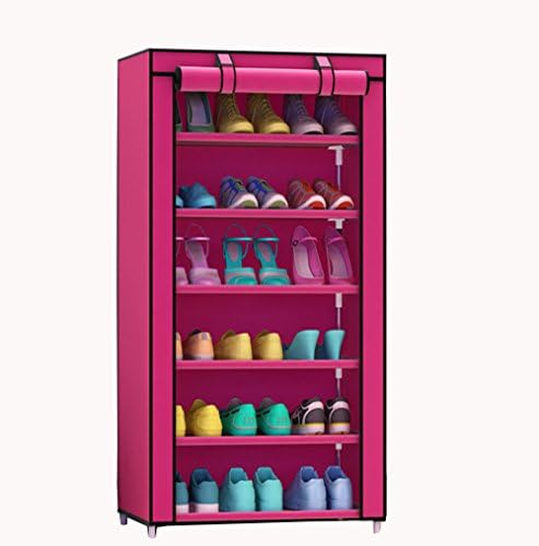 Wooinhome Non Woven Fabric 6 Tiers Shoe Rack with Dustproof Cover Closet Shoe Storage Cabinet Organizer (Rose)