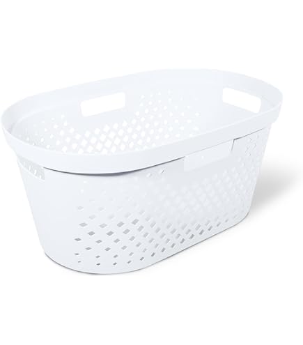 Panier à Linge Plastique 25 Litres - Blanc, Incassable, Design Ergonomique Avec Poignées, Empilable