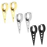 Charisma Stainless Steel Plain Tribal Triangle Hoop Huggie Earrings Unisex 3 Pairs Assorted Color (Silver/ Steel/ Black)