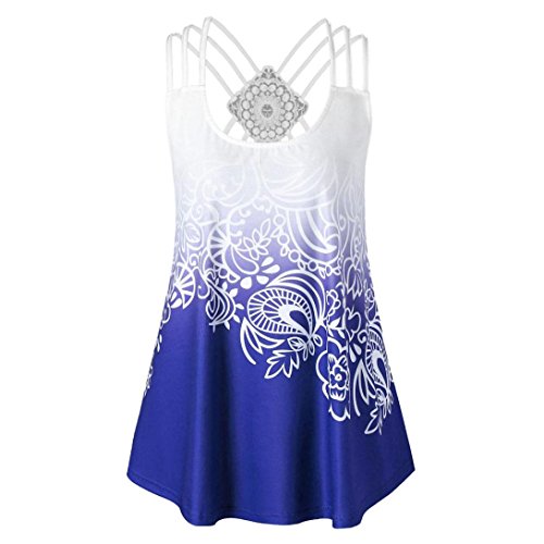 Gyouandme Women Tank Top American Flag Printed T-Shirt Sexy Handkerchief O Neck Lace Summer Blous (XXL, Blue) - Thumbnail 2