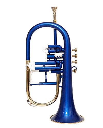 HANDMADE FLUGEL HORN 4 VALVE Bb PITCH WITH FREE HARD CASE AND MP, BLUE COLOR - Thumbnail 2