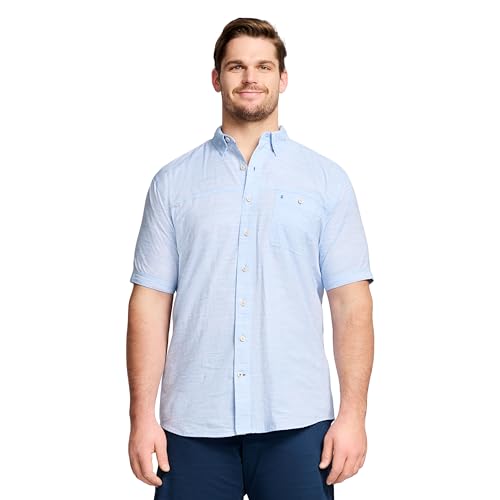 IZOD Men’s Big and Tall Saltwater Dockside Short Sleeve Button Down Shirt, Blue Revival