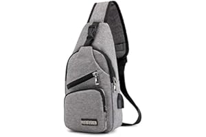 MEIJIELUO Shoulder Backpack Urban Travel Crossbody Bag Sling Bag Chest Bag Men Oxford Small Casual Outdoor Travel USB Charging Port - Gray