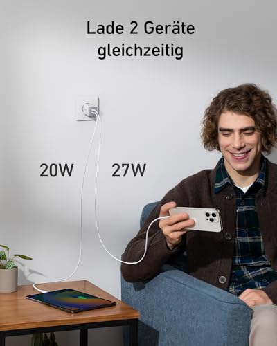 Anker USB C Ladegerät 47W, 523 Charger (Nano 3), kompakt mit 2 Anschlüssen GaN Schnellladegerät für iPhone 17/Pro/Pro Max/iPhone Air/16/15, Galaxy, Pixel 4/3, iPad/iPad mini (Kabel Nicht enthalten) thumbnail 2