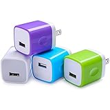 Wall Adapter, Sicodo 4-Pack Universal 1A USB Home Travel Wall Plug Charger Cubes for iPhone 7, 7 Plus, 6 Plus, 6s Plus, Tablet, Samsung Galaxy S8 Plus, S7 Edge, HTC, Nokia, LG, Sony and more