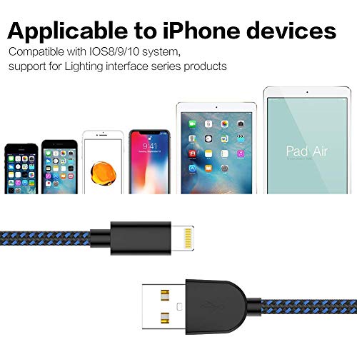 image for TNSO MFi Certified Phone Cable 5Pack 3FT 3FT 6FT 6FT 10FT Nylon Braide