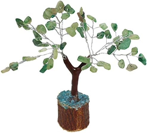 Odishabazaar Feng Shui Natural Multicolor Healing Gemstone Crystal Bonsai Fortune Tree for Good Luck, Wealth & Prosperity-Home Office Table Decor (Green Jade)