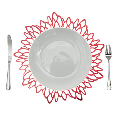 6 Pack Red Metallic Round Placemats Laminated Vinyl Leaf Dining Table Decorative By Snowkingdom - Thumbnail 2
