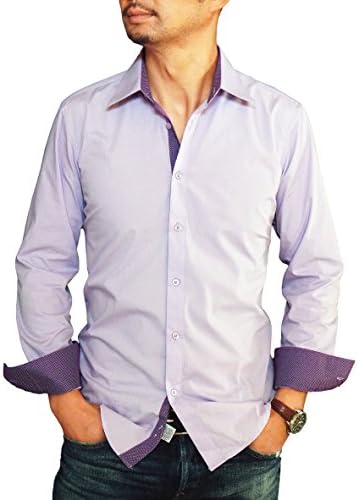 FASCINO UOMO Men's Trimmed Slim Fit Dress Shirt Convertible Cuff Solid (Neck Size:17 1/2; Sleeve Length :36/37, Lavender)