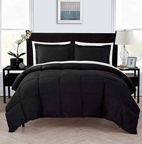 VCNY Home | Lincoln Collection | Ultra Soft Solid Reversible Down Alternative Comforter, Cozy and Comfortable Premium 7 Piece Bedding Set, King, Black/White