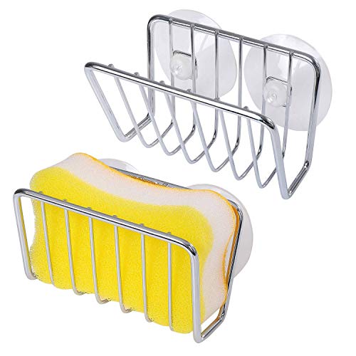 Toplife Kitchen Sink Suction Holder for Sponges,Scrubbers,Soap (Silver, Set of 2) - Thumbnail 4