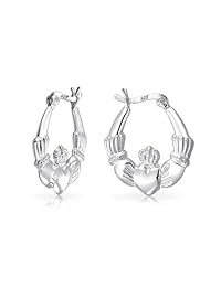 Bling Jewelry   pulido Claddagh Corazón Hoop arete plata de ley 925