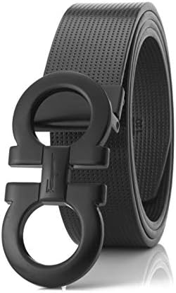 Men's Fashion Comfort Leather Dress Belt Adjustable Buckle, by Trim to Fit (Black&Black)