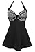 COCOSHIP Black Striated & White Balancing Act Splicing Vintage Sailor Pin Up Swimsuit One Piece Skirtini Cover Up Beachwear XXXXL(US18)