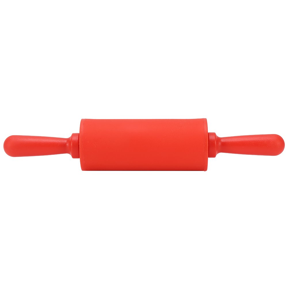 Fdit Non-Stick Silicone Rolling Pin Dough Rollers for Baking and Rolling Dough with Wooden Handle for Home Kitchen Children Cake 9 Inch(Red)