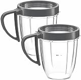 NUTRiBULLET 18-Ounce Cups with Handel and Screw-Off Lip Ring by NutriGear (Pack of 2) | NutriBullet Replacement Parts & Accessories | Fits NutriBullet 600w and Pro 900w Blender