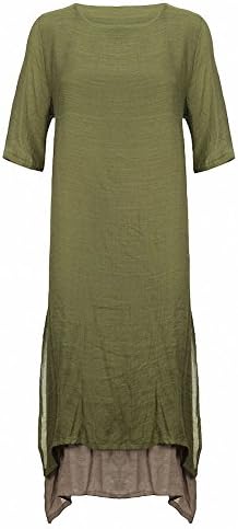 Cotton Linen Vintage Army Green Women Casual Loose Plus Size S-4XL Long Dresses (4XL)