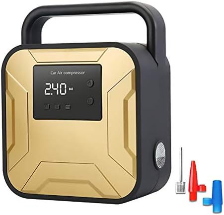 Air Compressor Pump, DC 12V Portable Car Digital Tyre Inflator Auto Shutoff with 4 Extra Nozzle and LED Light for Car, Bicycle, Balls Toys,Metallic