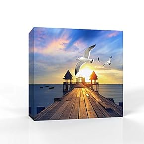 Canvas Wall Art Seaside at Dusk Pictures Home Wall Decorations for Bedroom Living Room Paintings Canvas Prints Framed - 12x12 inches