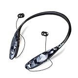 Bluetooth Headphones, DolTech 970 Wireless Stereo Sweatproof Retractable Earbuds Wire Sport Neckband Headphones Built-in Mic with Noise Cancellation Headset for iPhone Android Devices(Black)