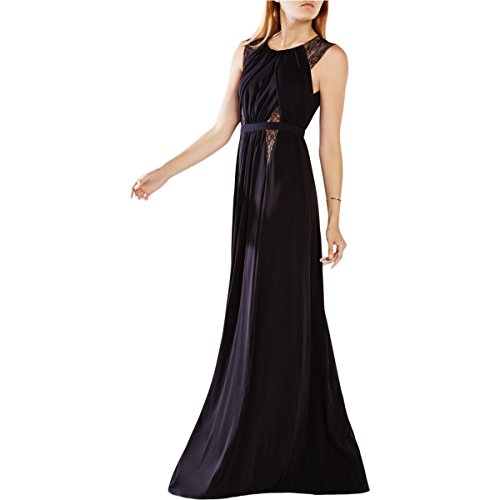 BCBG Max Azria Womens Stehla Lace Trim Sheath Evening Dress Black