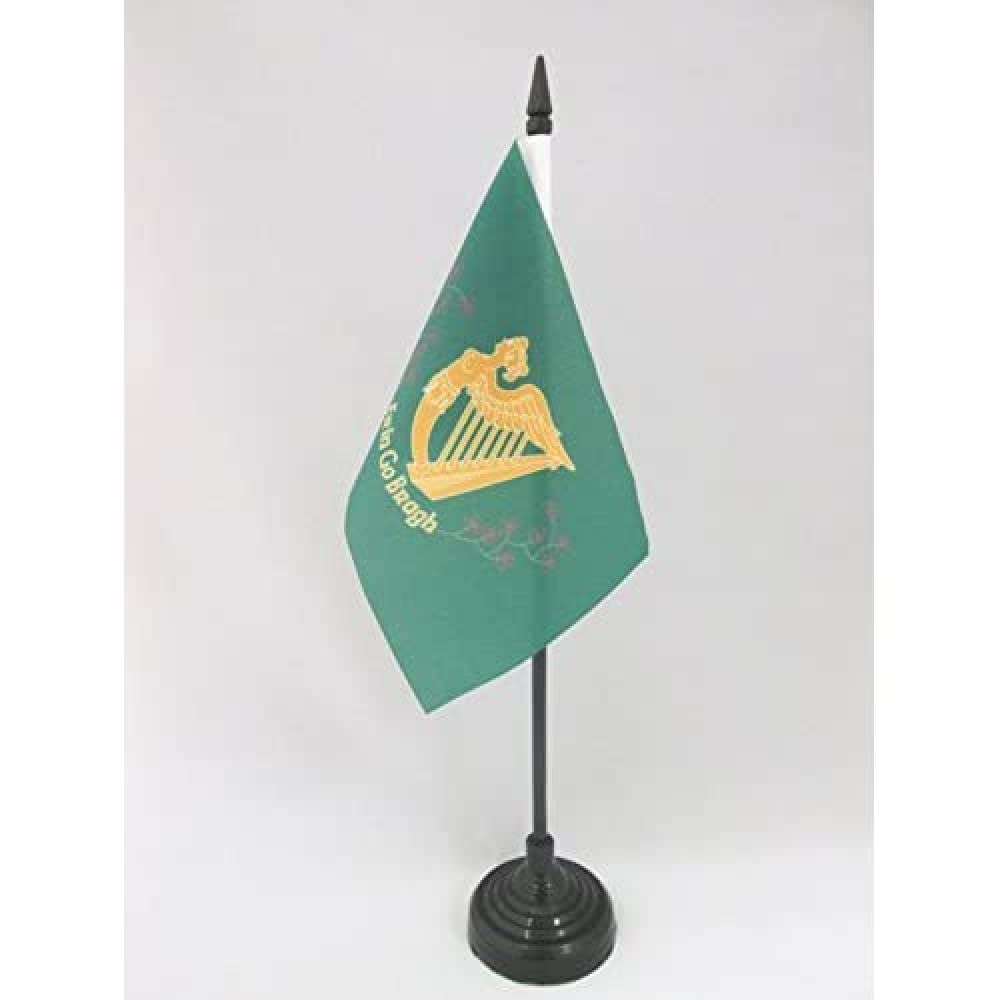 AZ FLAG - Ireland Erin Go Bragh Table Flag 4'' x 6'' - Irish Office Mini Banner 100% Polyester 15 x 10 cm - Mini Desk Flag with 10'' Pole and Black Plastic Base